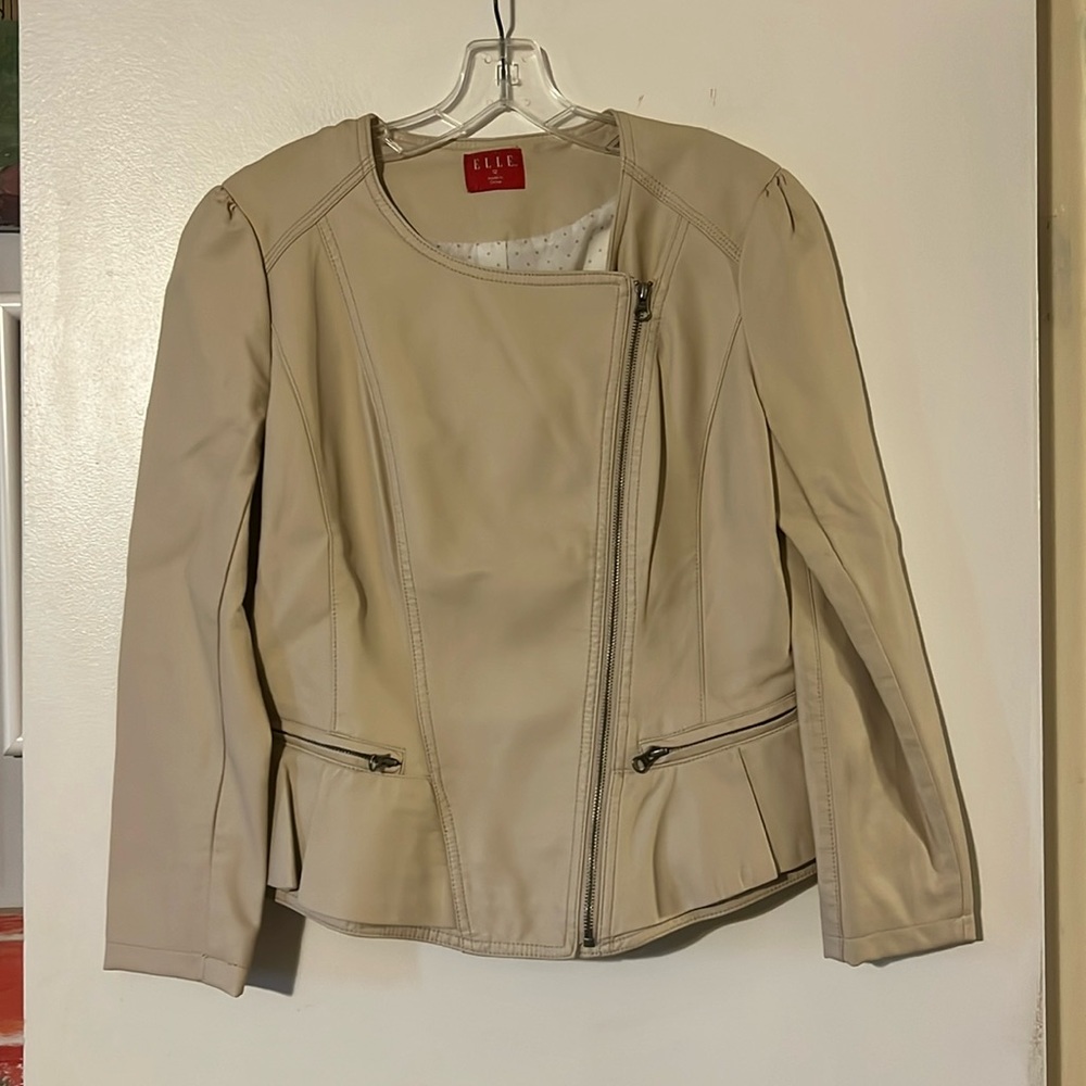 Elle butter soft faux leather jacket Peplum style asymmetrical zip closure lined